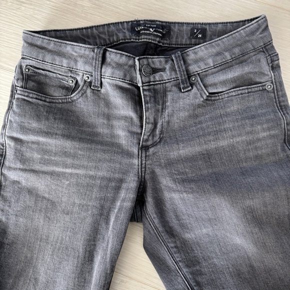 Lucky Brand Lolita Shrunken Boot Cut Kick Flare Slit Distressed Jeans Black 2/26 - Picture 4 of 7